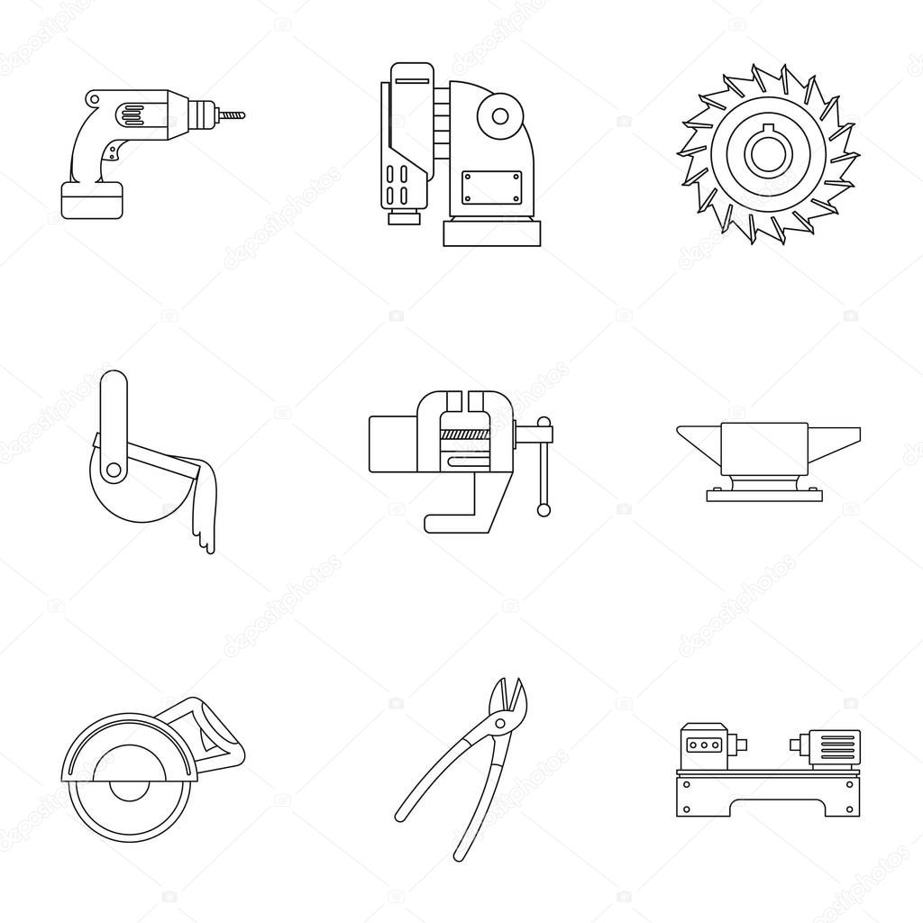 Metal processing icon set, outline style