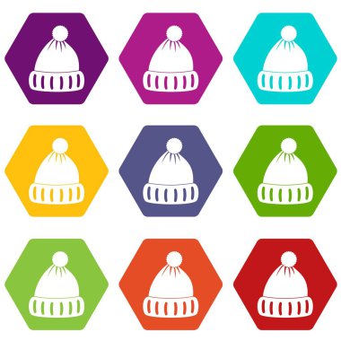 Renk altı yüzlü Yün şapka Icon set