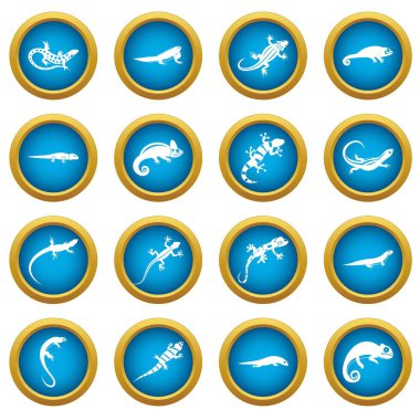 Kertenkele simgeleri mavi daire seti