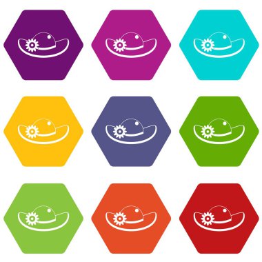 Çiçek simge kümesi renk altı yüzlü ile şapka