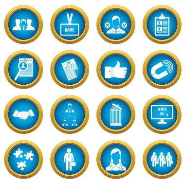 İnsan kaynakları yönetimi simgeleri mavi daire seti