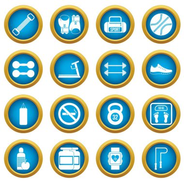 Spor salonu simgeleri mavi daire seti