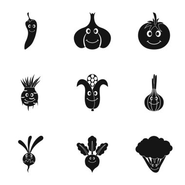 Sebze simge seti, basit tarzı yüz