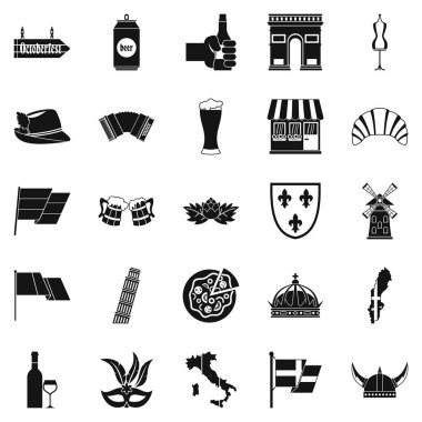 Eski Europe Icons set, basit tarzı