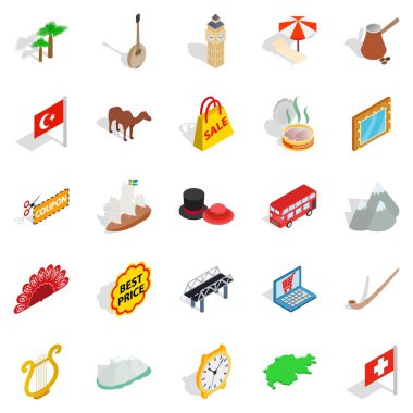 Europe ülkeler Icons set, izometrik tarzı