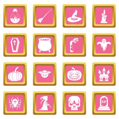 Pembe renk izole vektör çizim web ve herhangi bir tasarım için Halloween Icons set