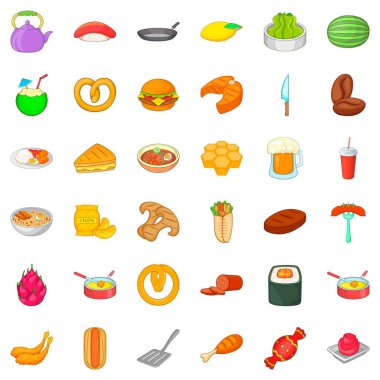 Akşam yemeği Icons set, karikatür tarzı