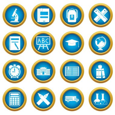 Okul simgeleri mavi daire seti