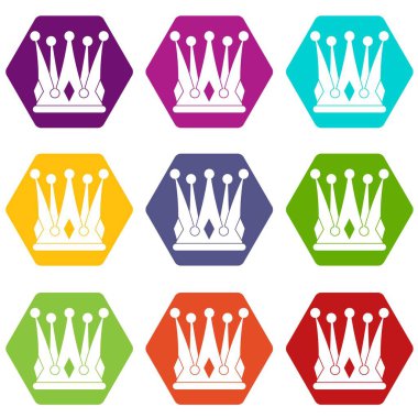 Renk altı yüzlü krallara layık taç Icon set