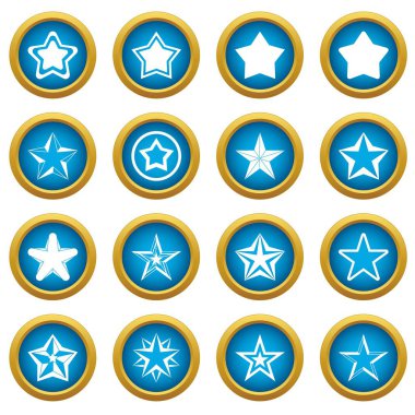 Yıldız simgeleri mavi daire seti