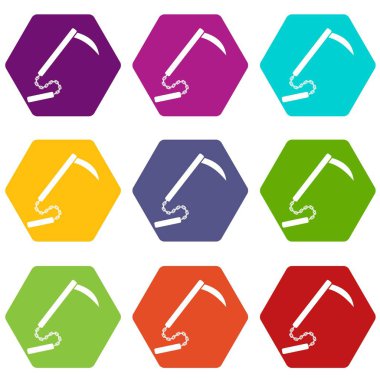 Renk altı yüzlü kusarigama Icon set