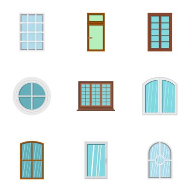 Ev pencere simge seti, düz stil