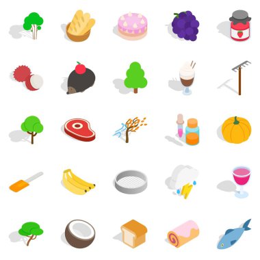 Köylü Icons set, izometrik tarzı tarım