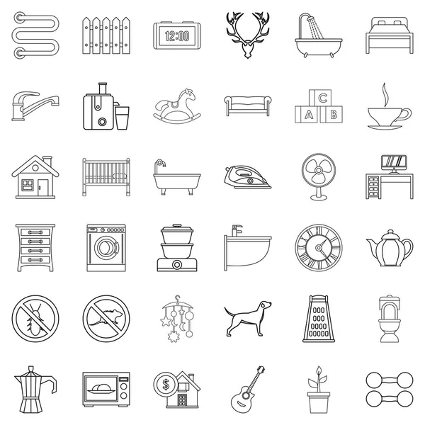 Cozy home icons set, outline style — Stock Vector