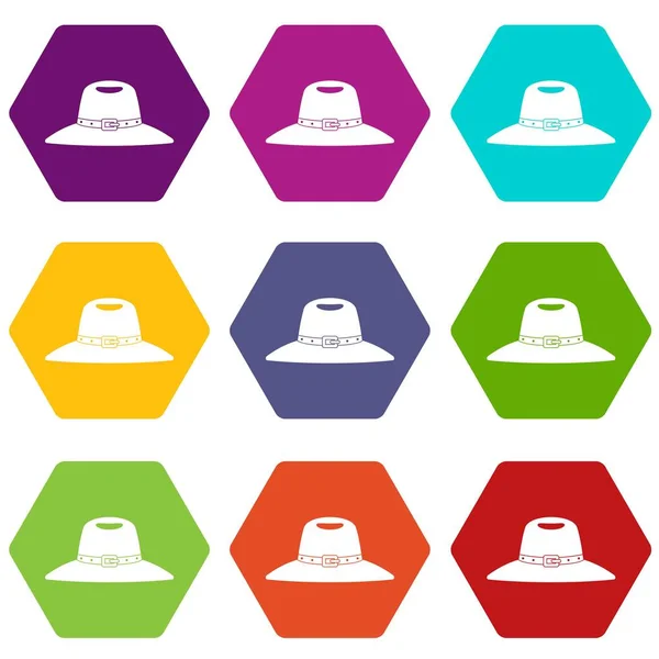 Hatt Ikonuppsättning färg hexahedron — Stock vektor