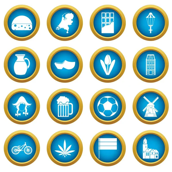 Países Bajos iconos azul círculo conjunto — Vector de stock