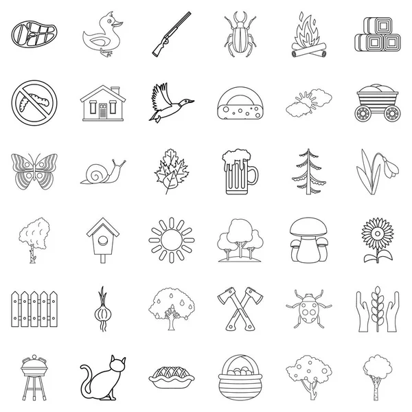 Village icons set, outline style — Stock Vector