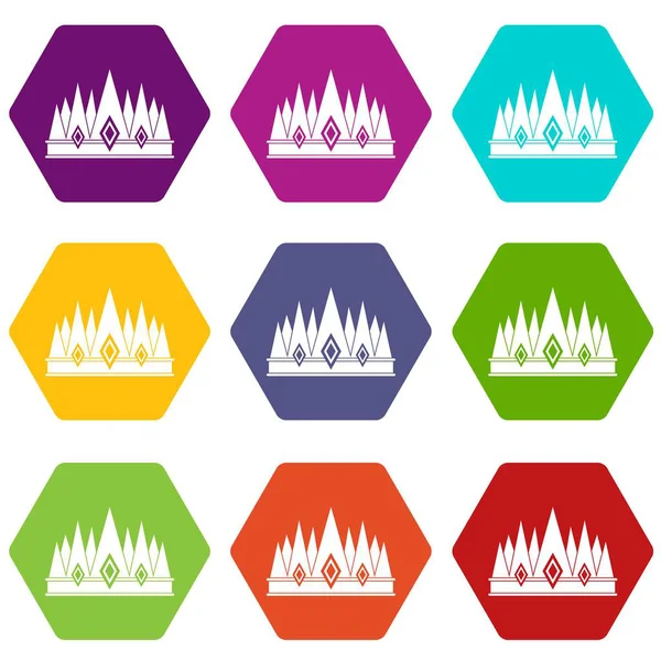 Corona icono conjunto hexaedro de color — Vector de stock
