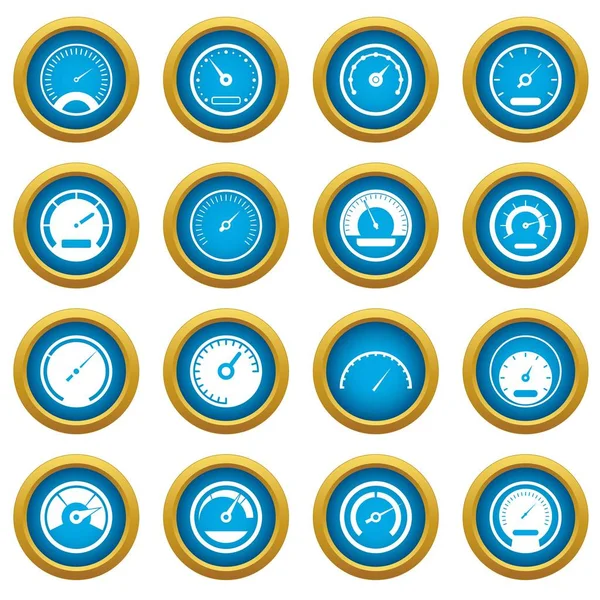 Hastighetsmätare ikoner blå cirkel set — Stock vektor
