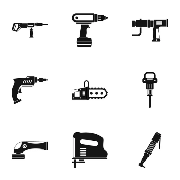 Juego de iconos de herramienta eléctrica, estilo simple — Vector de stock