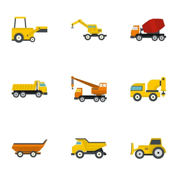 Conjunto de iconos de máquina de construcción, estilo plano — Vector de stock