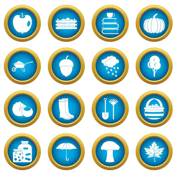 Otoño iconos conjunto círculo azul — Vector de stock