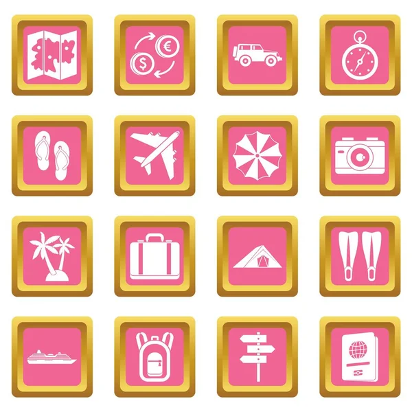 Iconos de viaje rosa — Vector de stock
