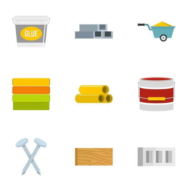 Conjunto de iconos de material de construcción, estilo plano — Vector de stock