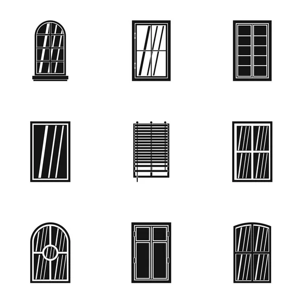 Apartman ablak ikon készlet, egyszerű stílus — Stock Vector