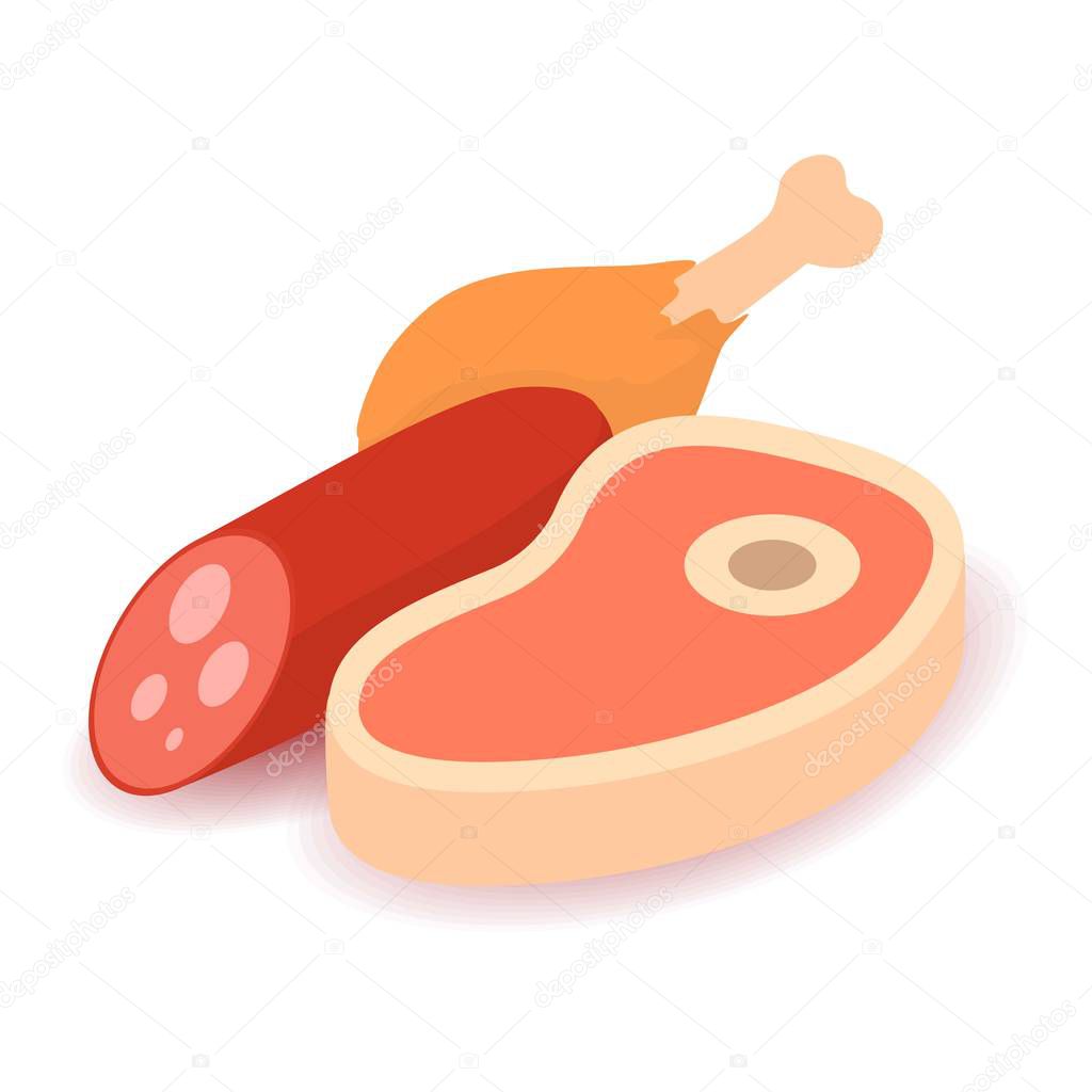 Meat icon, cartoon isometric 3d style