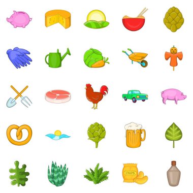 Çiftlik hasat Icons set, karikatür tarzı