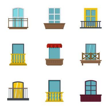 Modern balkon simge seti, düz stil