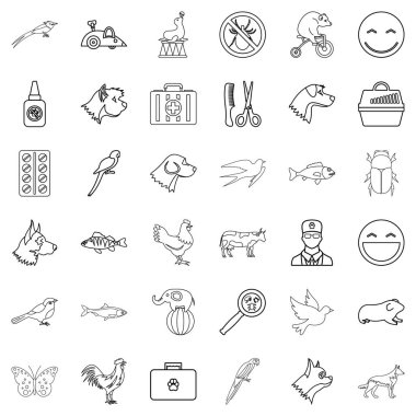 Fil Icons set. 36 fil vektör simgeleri için beyaz arka plan üzerinde izole web tarzı anahat