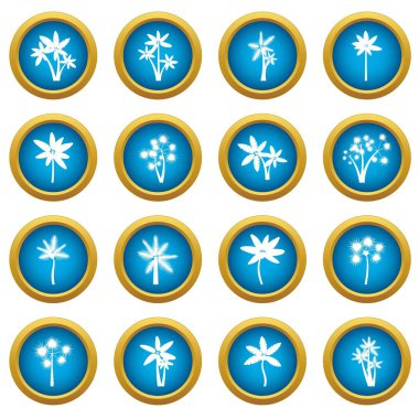 Palmiye ağacı simgeleri mavi daire seti