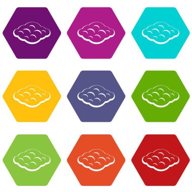 Renk altı yüzlü kıvırcık bulut Icon set