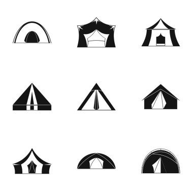 Turist çadır simge seti, basit tarzı