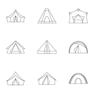 Çadır formu simge seti, anahat stili
