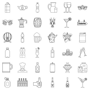 Bira şişe Icons set, anahat stili