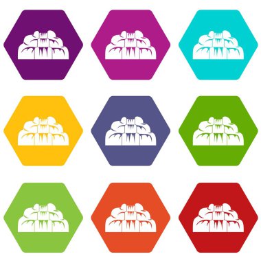Renk altı yüzlü şelale Icon set