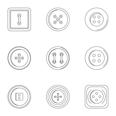 Moda giysiler simge seti, anahat stili düğmesini