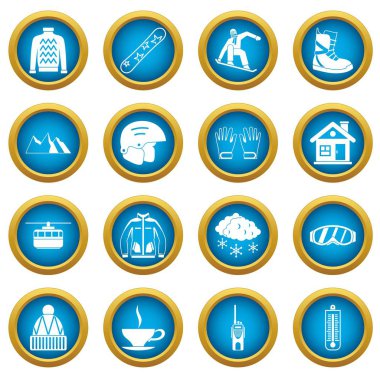 Snowboard simgeleri mavi daire seti