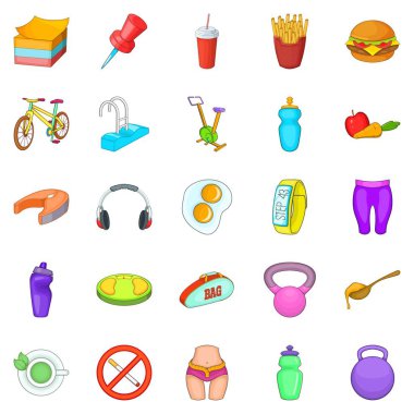 Fitness Merkezi Icons set, karikatür tarzı