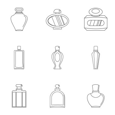 Parfüm şişesi dükkanı simge seti, anahat stili