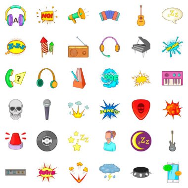 Icons set dinleme, karikatür tarzı