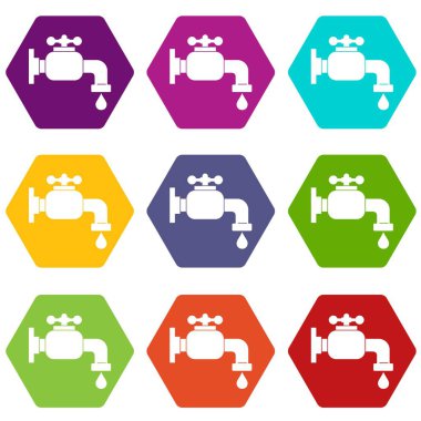 Renk altı yüzlü su dokunun Icon set