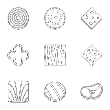 Ürün simge seti, anahat stili dilimlenmiş mutfak