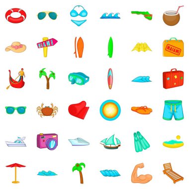 Tatil Icons set, karikatür tarzı