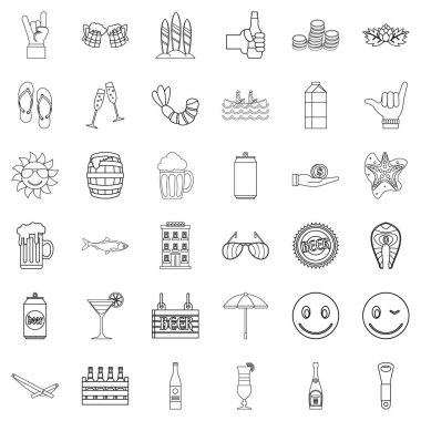 Alkol içki Icons set, anahat stili