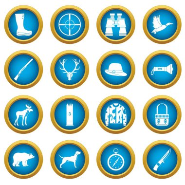 Avcılık simgeleri mavi daire seti