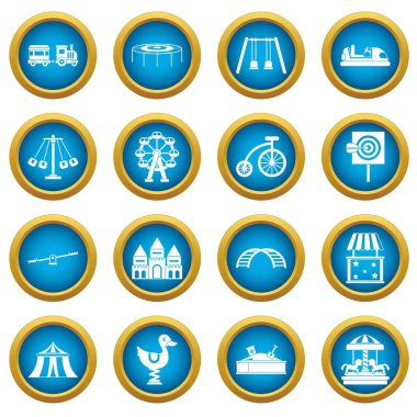 Eğlence Parkı simgeleri mavi daire seti